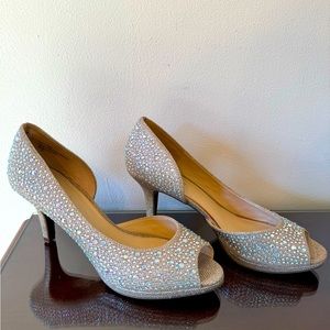 Kelly and Katie rhinestone peep toe heels, size 9